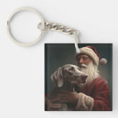 Weimaraner mit Weihnachtsmann Weihnachten Schlüsselanhänger (Vorderseite)