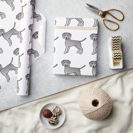 Weimaraner Niedlich Cartoon Dog Muster Geschenkpapier (Kunsthandwerk)