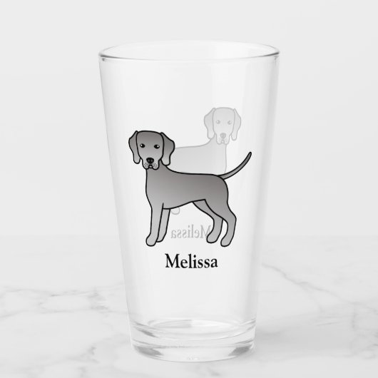 Weimaraner Niedlich Cartoon Dog & Name Glas (Vorderseite)