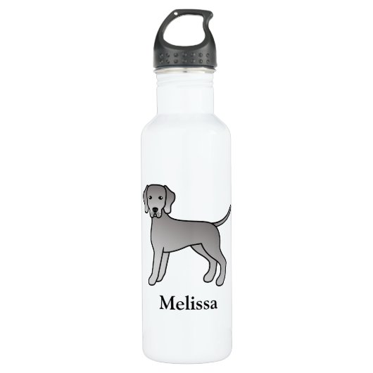 Weimaraner Niedlicher Cartoon Illustration Hunde Edelstahlflasche (Vorderseite)