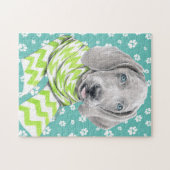 Weimaraner niedlicher Welpe mit Schal Dog Portrait Puzzle (Horizontal)