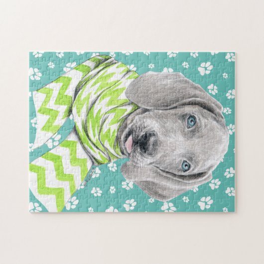 Weimaraner niedlicher Welpe mit Schal Dog Portrait Puzzle (Horizontal)