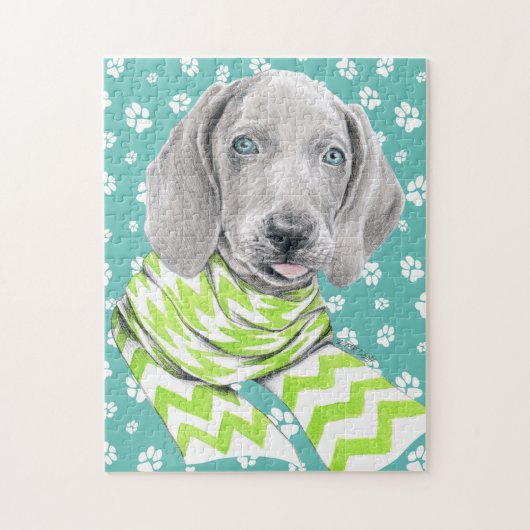 Weimaraner niedlicher Welpe mit Schal Dog Portrait Puzzle (Vertikal)