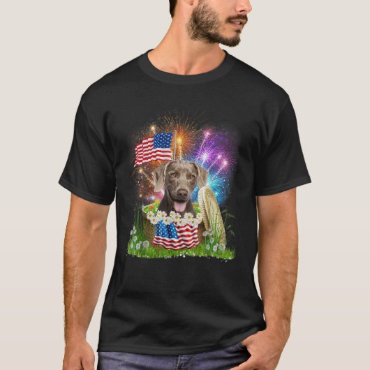 Weimaraner Patriotic American Flag Fireworks 4th O T-Shirt (Vorderseite)