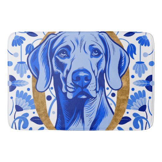 Weimaraner peering thru the letter "O" in Gold Badematte (Vorderseite)