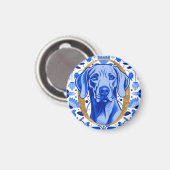 Weimaraner peering thru the letter "O" in Gold Magnet (Vorderseite/Rückseite)