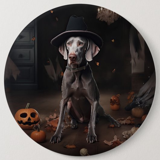 Weimaraner Pumpkins Halloween Beängstigend Button (Vorderseite)