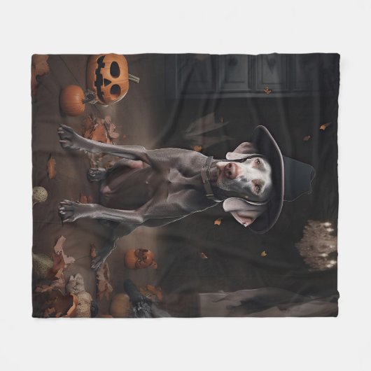 Weimaraner Pumpkins Halloween Beängstigend Fleecedecke (Vorderseite (Horizontal))
