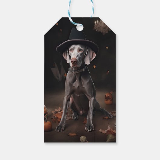 Weimaraner Pumpkins Halloween Beängstigend Geschenkanhänger (Rückseite)