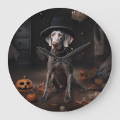 Weimaraner Pumpkins Halloween Beängstigend Große Wanduhr (Vorderseite)