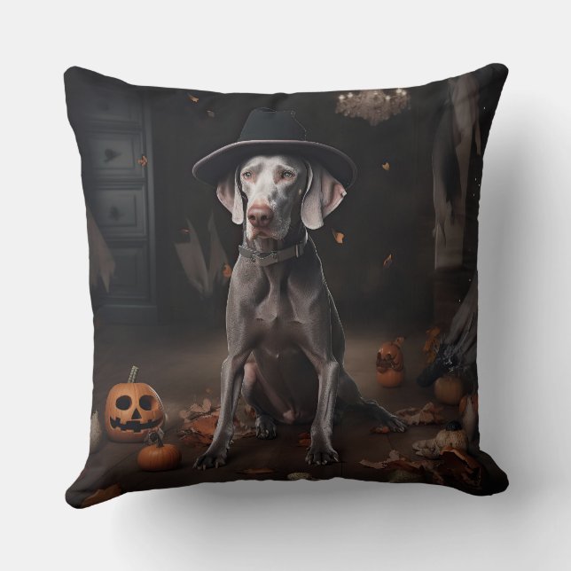 Weimaraner Pumpkins Halloween Beängstigend Kissen (Rückseite)