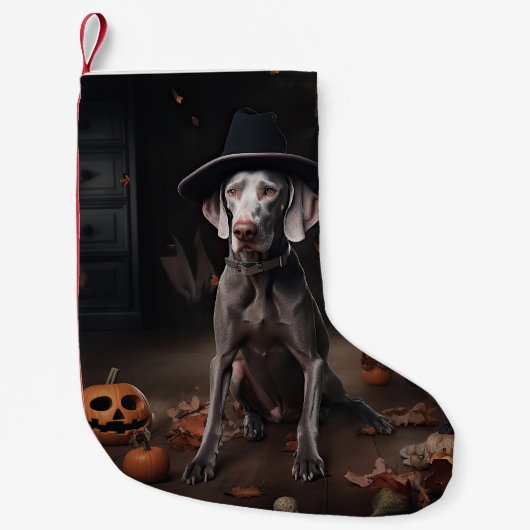 Weimaraner Pumpkins Halloween Beängstigend Kleiner Weihnachtsstrumpf (Vorderseite)