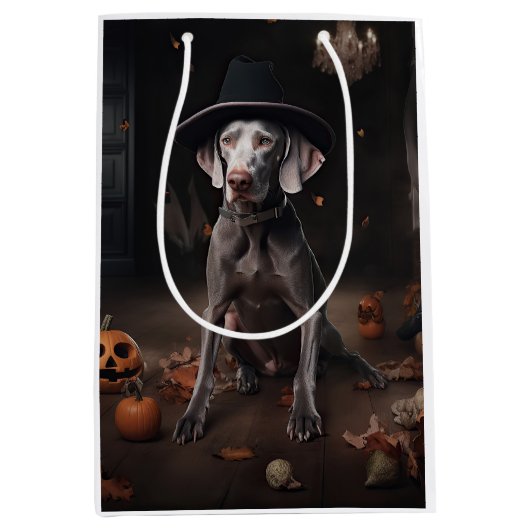 Weimaraner Pumpkins Halloween Beängstigend Mittlere Geschenktüte (Vorderseite)