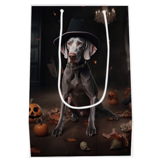 Weimaraner Pumpkins Halloween Beängstigend Mittlere Geschenktüte (Rückseite)