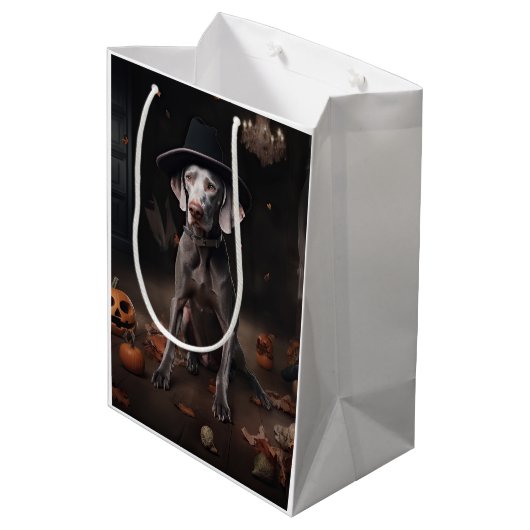 Weimaraner Pumpkins Halloween Beängstigend Mittlere Geschenktüte (Rückseite Schrägansicht)
