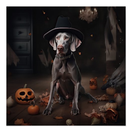 Weimaraner Pumpkins Halloween Beängstigend Poster (Vorderseite)