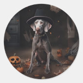 Weimaraner Pumpkins Halloween Beängstigend Runder Aufkleber (Vorderseite)