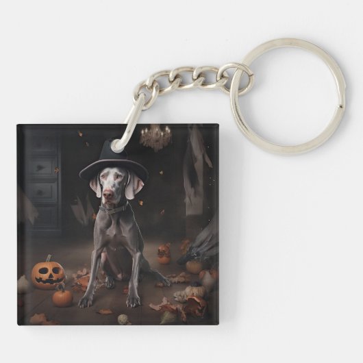 Weimaraner Pumpkins Halloween Beängstigend Schlüsselanhänger (Rückseite)