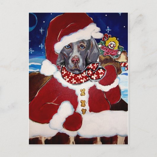 Weimaraner Santa Feiertagspostkarte (Vorderseite)