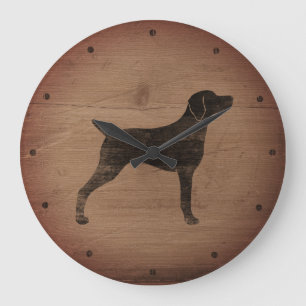 Weimaraner Silhouette Rustikal Große Wanduhr