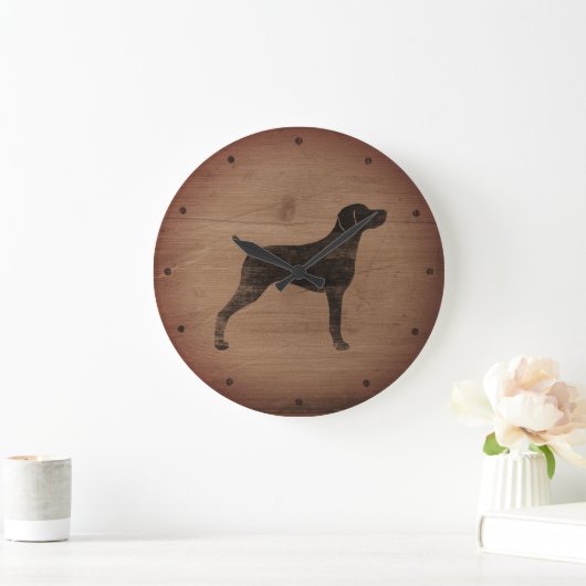 Weimaraner Silhouette Rustikal Große Wanduhr (Zuhause)