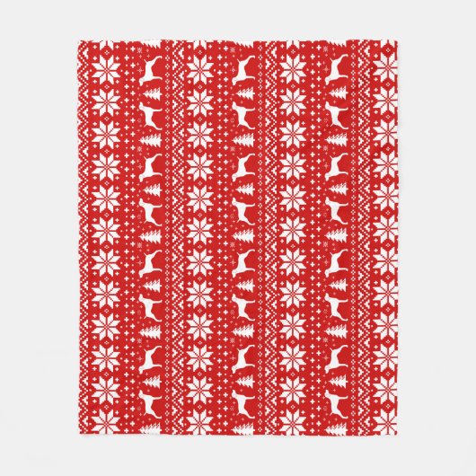 Weimaraner Silhouette-Weihnachtsmuster-Rot Fleecedecke (Vorderseite)