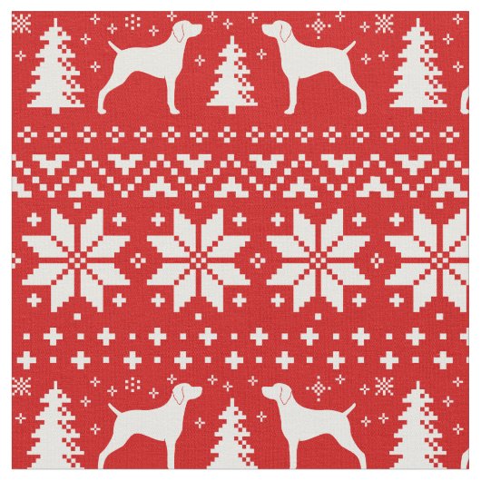 Weimaraner Silhouette-Weihnachtsmuster-Rot Stoff (Nahaufnahme)