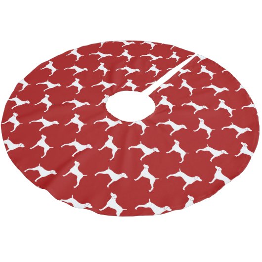 Weimaraner Silhouetten Muster Rot Polyester Weihnachtsbaumdecke (Schrägansicht)