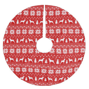 Weimaraner Silhouetten Weihnachtsmuster Rot Polyester Weihnachtsbaumdecke