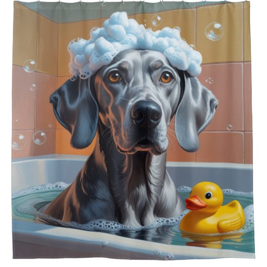 Weimaraner Sloppy Sleepy Niedlich Funny Duschvorhang (Vorderseite)