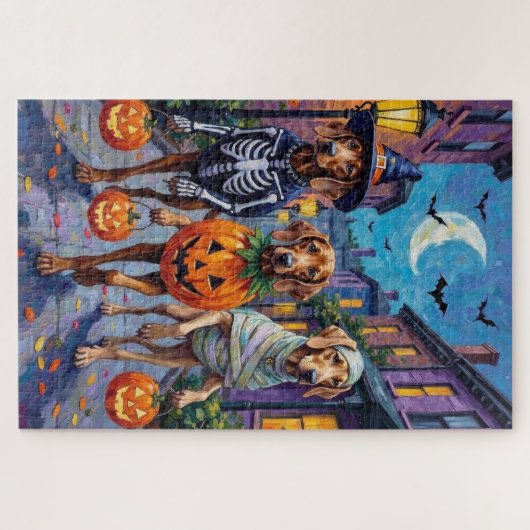 Weimaraner Trick-or-Treating in Halloween-Kostümen Puzzle (Horizontal)