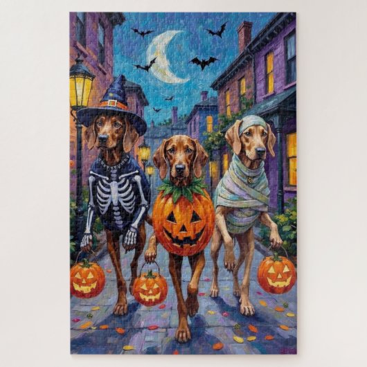 Weimaraner Trick-or-Treating in Halloween-Kostümen Puzzle (Vertikal)