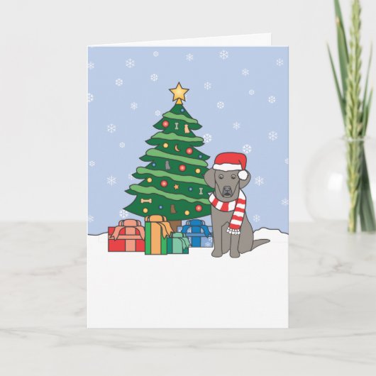 Weimaraner und Weihnachtsbaum Feiertagskarte (Vorderseite)