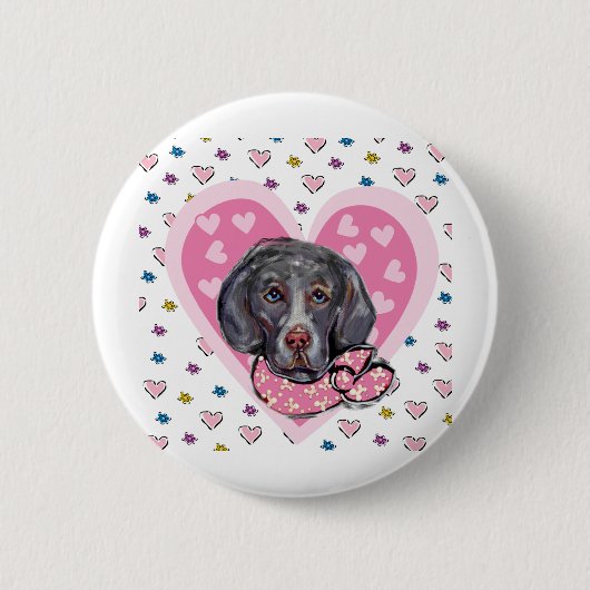 Weimaraner Valentine Button (Vorderseite)