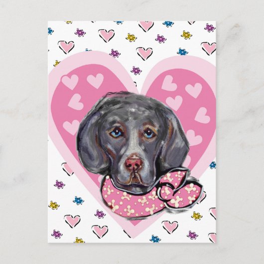 Weimaraner Valentine Feiertagspostkarte (Vorderseite)