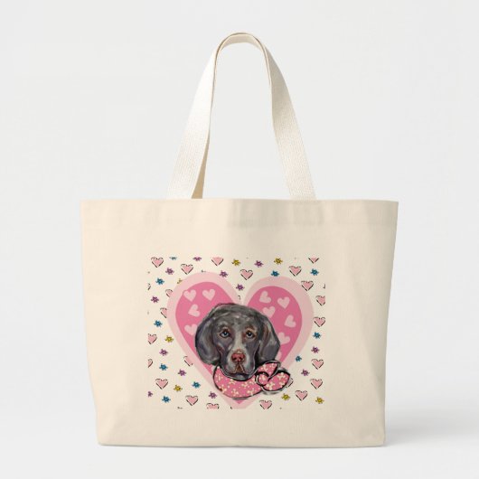 Weimaraner Valentine Jumbo Stoffbeutel (Vorne)