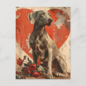 Weimaraner Vintager Valentinstag Postkarte (Vorderseite)