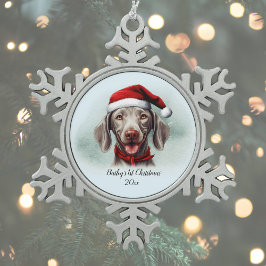 Weimaraner Wasserfarbe Weihnachtsmannmütze Hunde E Schneeflocken Zinn-Ornament