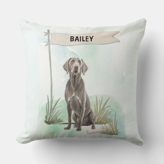 Weimaraner Watercolor Personalized Dog Kissen (Vorderseite)