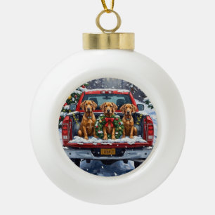 Weimaraner Weihnachten Rotes Lastwagen Ferien Keramik Kugel-Ornament
