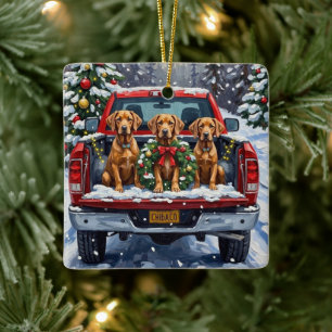 Weimaraner Weihnachten Rotes Lastwagen Ferien Keramikornament