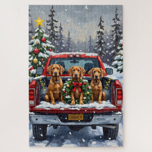 Weimaraner Weihnachten Rotes Lastwagen Ferien Puzzle