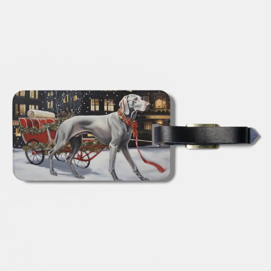 Weimaraner Weihnachtsfeiertage Gepäckanhänger (Rückseite horizontal)