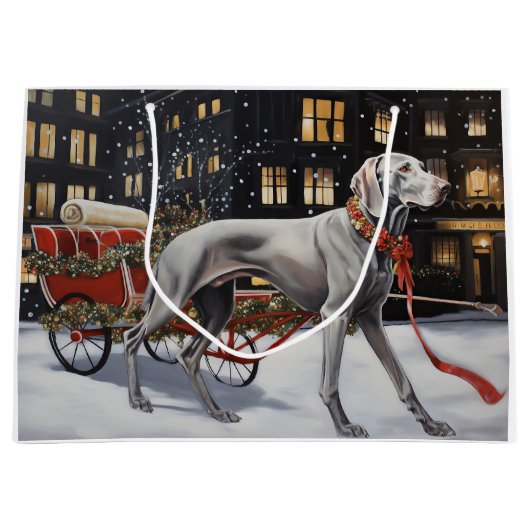 Weimaraner Weihnachtsfeiertage Große Geschenktüte (Vorderseite)
