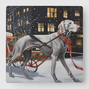 Weimaraner Weihnachtsfeiertage Quadratische Wanduhr