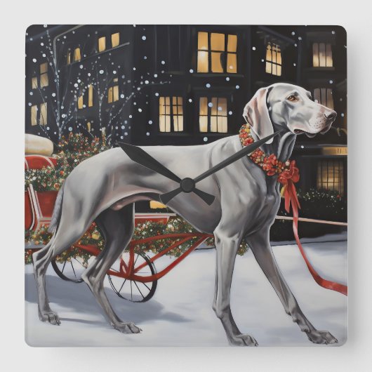 Weimaraner Weihnachtsfeiertage Quadratische Wanduhr (Vorderseite)