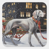 Weimaraner Weihnachtsfeiertage Quadratischer Aufkleber (Vorderseite)