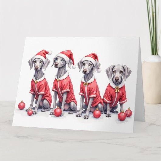 Weimaraner Weihnachtskleid Santa Hut Karte (Vorderseite)