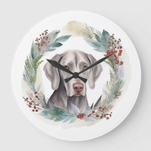 Weimaraner Weihnachtskranz Festlicher Hund Große Wanduhr