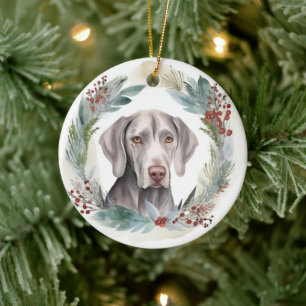 Weimaraner Weihnachtskranz Festlicher Hund Keramik Ornament